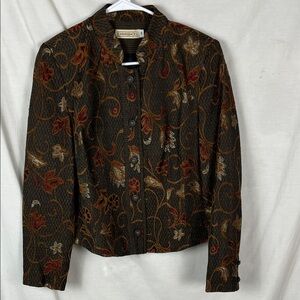 Vintage Canvasbacks Brown Floral Embroidered Tapestry Blazer